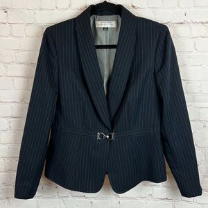 TAHARI ARTHUR S. LEVINE PETITE dark gray blue striped jacket blazer classic 6P